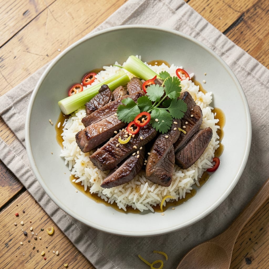 Asian Beef and Rice Bowl Recipe: Savory Wok-Seared Beef Over Fragrant Jasmine Rice