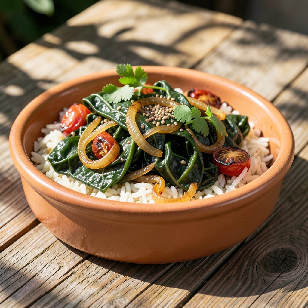 African Collard Greens and Rice Recipe: Smoky Tomato-Spiced One-Pot Harmony