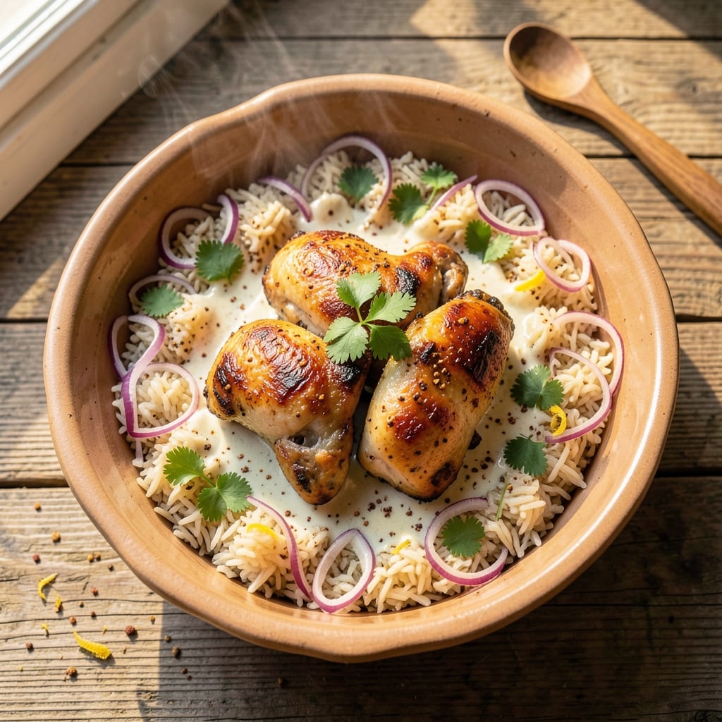 Arabic Chicken and Rice Recipe: Spiced Yogurt Marinated Magic