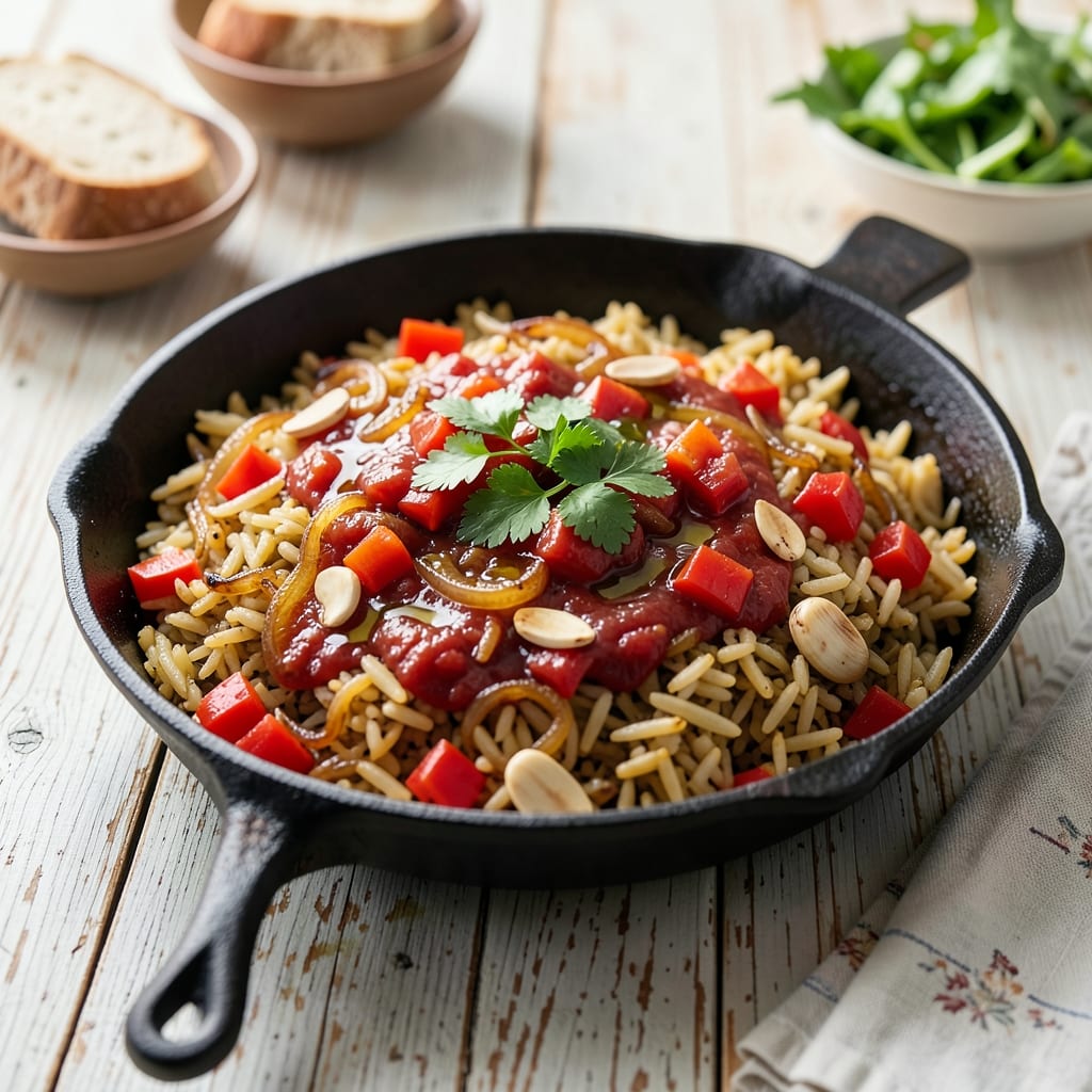 1960s Spanish Rice Recipe: Tomato-Soaked Saffron Crunch in One Pot