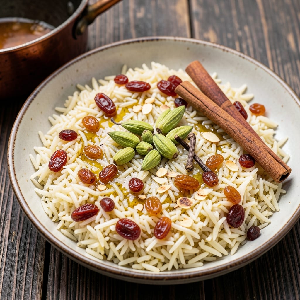 Arabic Rice with Raisins Recipe: Toasted Spice and Sweet Plump Grains