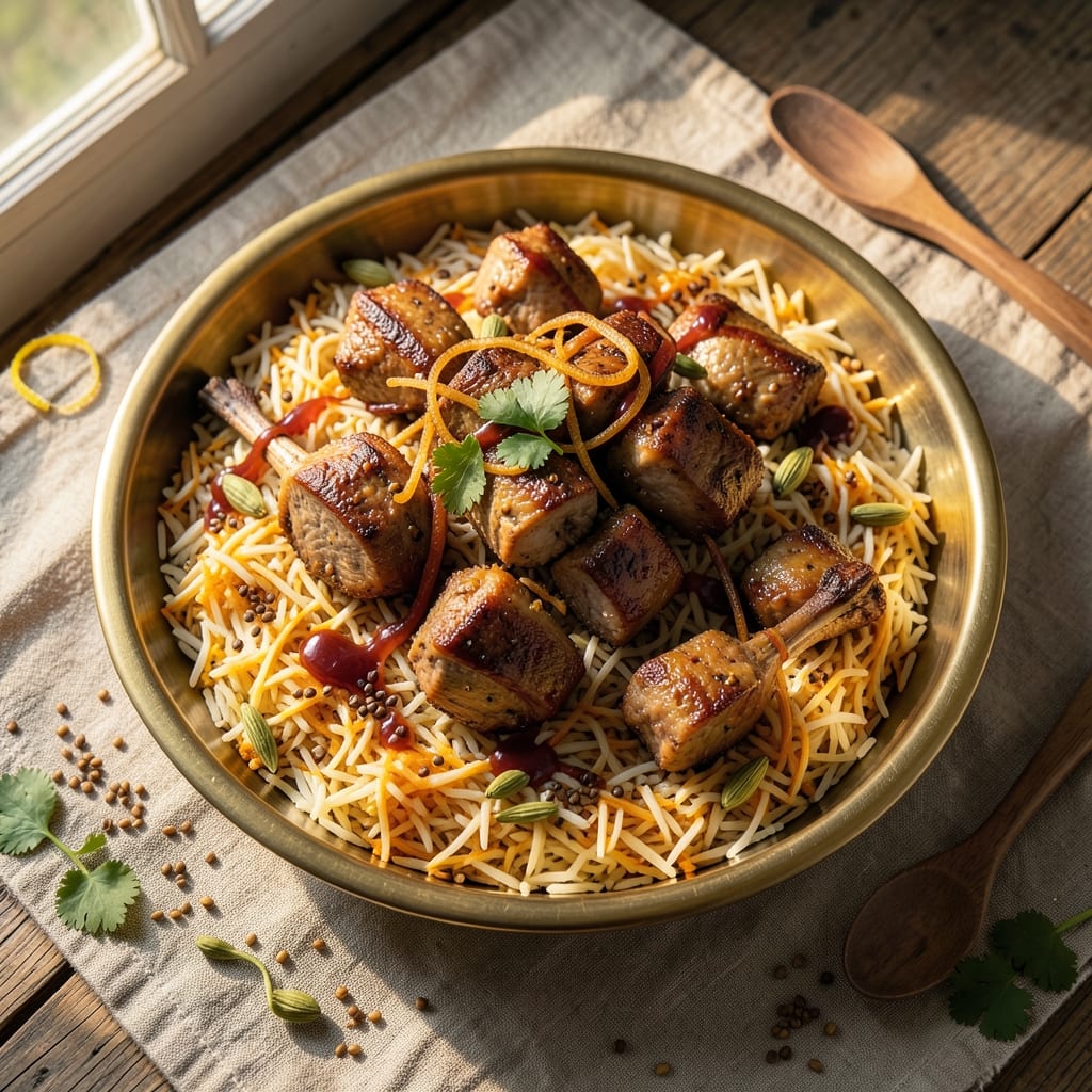 Arabic-Style Rice With Lamb Meat Recipe: Spiced Lamb and Saffron-Infused Grain Bowl