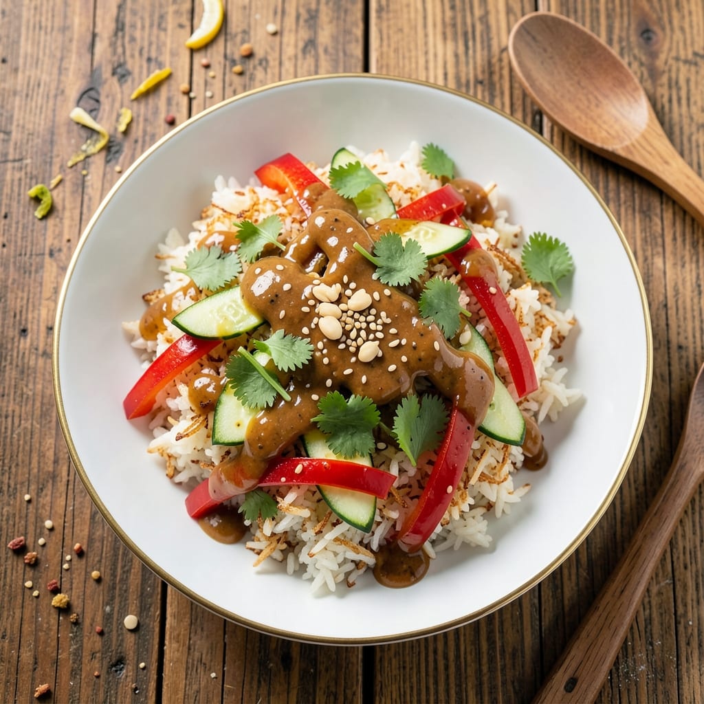 Asian Crispy Rice Salad Recipe: Crunchy Edges and Tangy Peanut Dressing
