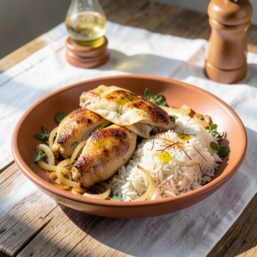 Albanian Chicken and Rice Recipe: Saffron-Infused Yufka Crust Crunch