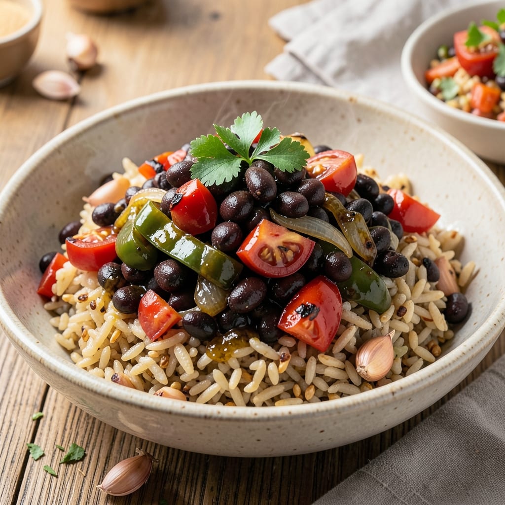 African Black Beans and Rice Recipe: Smoky Tomato-Braised Beans with Toasted Spice Crunch