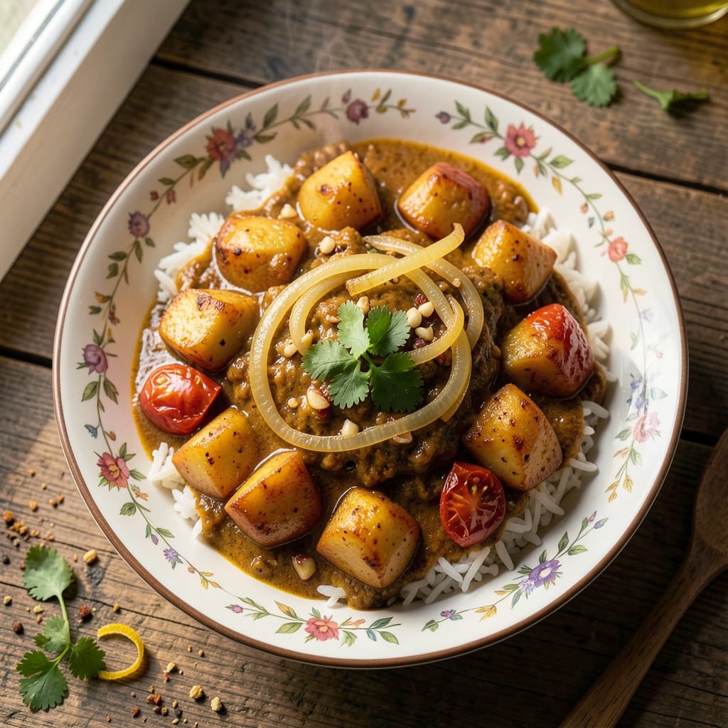 Aloo Curry Recipe for Rice: Spiced Potato and Tomato Simmered to Perfection