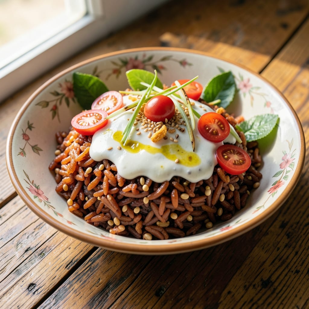 Asian Red Rice Recipe: Tomato-Coconut Fragrance with Toasted Barley Crunch
