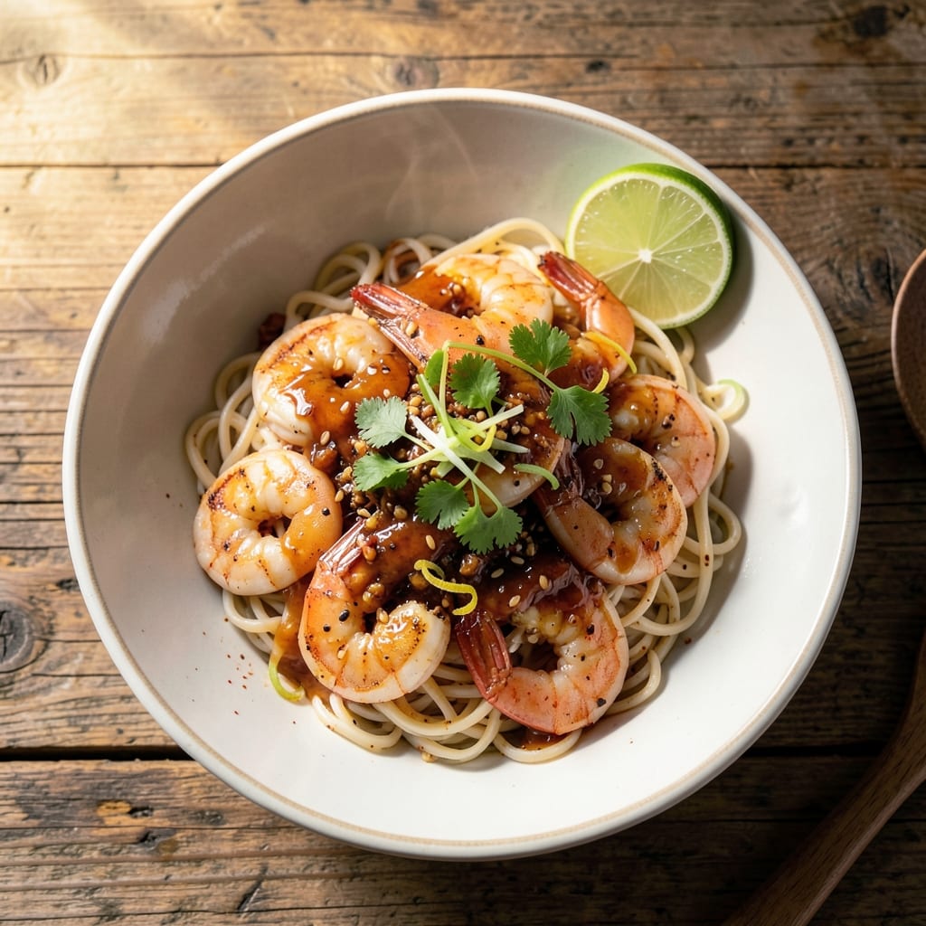 Asian Shrimp and Rice Noodles Recipe: Garlic-Lime Wok Toss With Silky Noodles