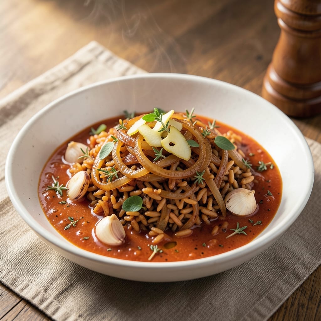 African Red Rice Recipe: Tomato-Braised Spice Bomb With Crunchy Peanuts